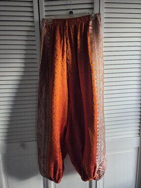 Copper Colored Harem Pants with Patterned Legs